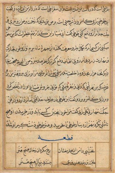 Side fra Tales of a Parrot Tuti-nama: tekstside, ca. 1560. av Basavana