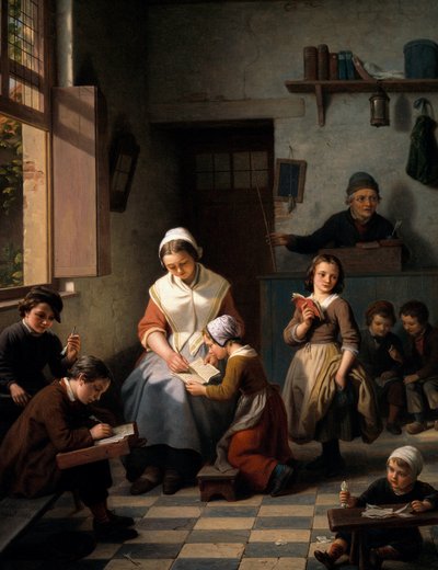 Skolestuen. Maleri av Basile de Loose (1809–1885). av Basile de Loose