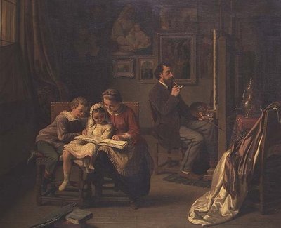 Kunstneren med barna sine i atelieret sitt av Basile de Loose