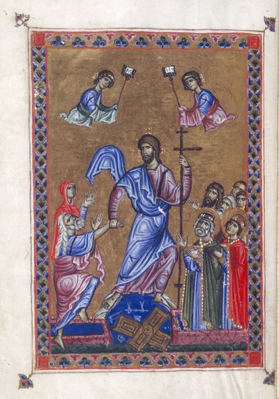 Egerton 1139, f.9v Harrowing of Hell, illustrasjon fra 
