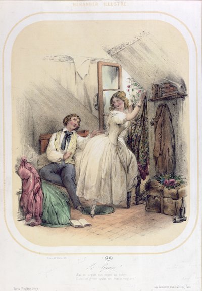 Illustrasjon til sangen Le Grenier av Pierre Jean de Beranger (1780-1857) av Bassaget Numa