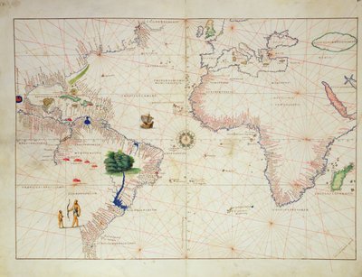 The New World, from an Atlas of the World in 33 Maps, Venezia, 1. september 1553 (blekk på vellum) (se også 330961) av Battista Agnese
