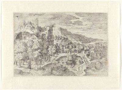 Landskap med kvinner på jakt av Battista Angolo del Moro (attributed to)