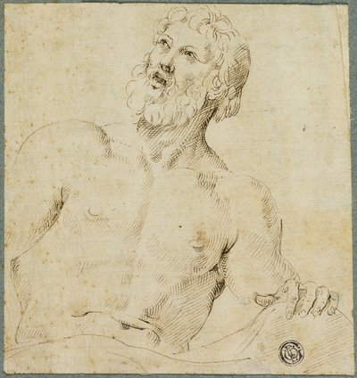 Halvlang skisse av skjeggete mann (Jupiter?) av Battista Franco