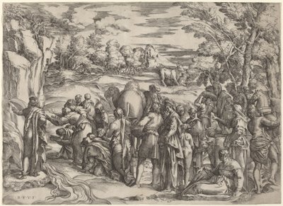 Moses slår klippen av Battista Franco