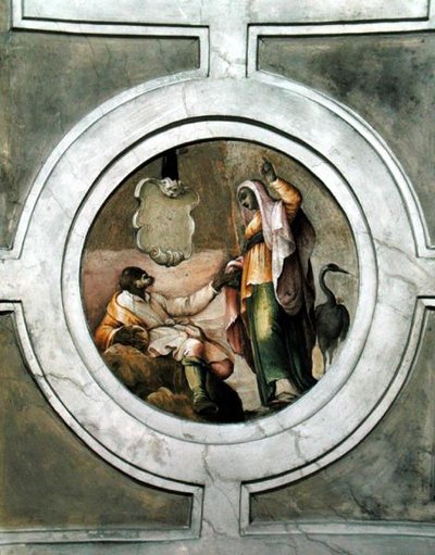 Representasjon av en av dydene, fra taket på Grimani-kapellet (fresco) av Battista Franco