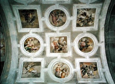 Utsikt over hvelvet, fra taket på Grimani-kapellet (fresco) av Battista Franco