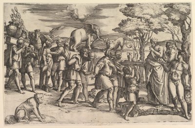 Melkisedek tilbyr brød og vin til Abraham, ca. 1547. av Battista Franco Veneziano