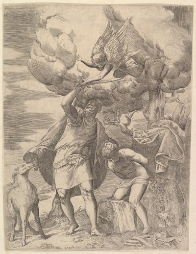 Engelen som holder Abrahams arm, etter 1552. av Battista Franco Veneziano