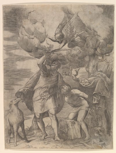 Engelen som holder Abrahams arm, etter 1552. av Battista Franco Veneziano