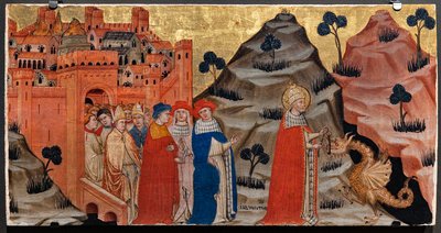 Pave St. Sylvester beseirer dragen av tarpeian rock (tempera på panel) av Battista da Vicenza