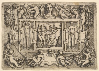 Den kumeiske sibyllen går til høyre og bærer et brett, etterfulgt av tre kvinner..., ca. 1540-80. av Battista del Moro