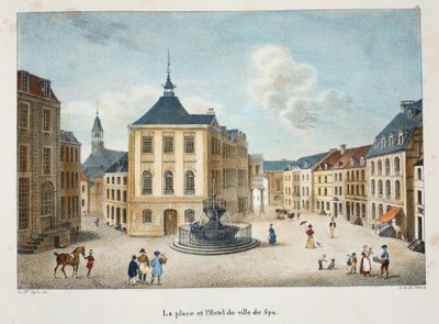 Torget og rådhuset i Spa, ca. 1895 (fotokrom) av Belgian School