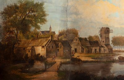 Andre bakrom på baksiden, møterom, veggmalerier med landlige scener i klassisk stil, trolig fra rundt 1810, scene 3 av Belgian School