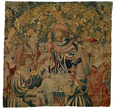 Tapestry, bankett med konge i en arkade, muligens laget i Brussel, Belgia av Belgian School
