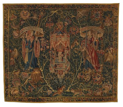 Tapestry, Sibylla Libya og Europa (ett av sett med seks sibyler, bestående av 46.134 til 46.139) kalt 'Rothamsted-teppet', laget i Flandern, Tournai eller Brussel, Belgia, ca. 1530 (ull) av Belgian School