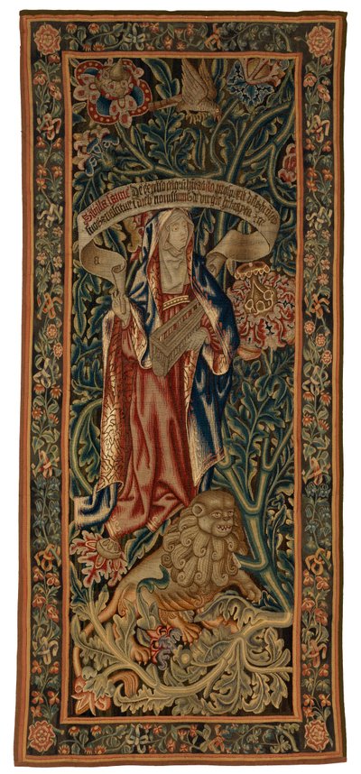 Tapestry, Sibylla Samla (ett av sett med seks sibyler som omfatter 46.134 til 46.139) kalt 'Rothamsted-teppet'. Laget i Flandern, Tournai eller Brussel, ca. 1530 (ull) av Belgian School