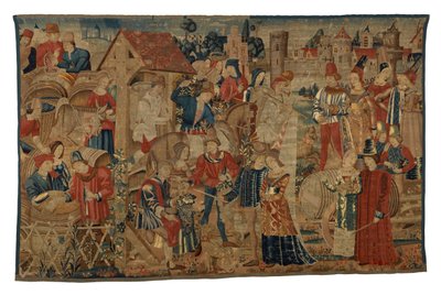 Billedteppe som viser Vintagers, fra Tournai, ca. 1460-70 (ull) av Belgian School