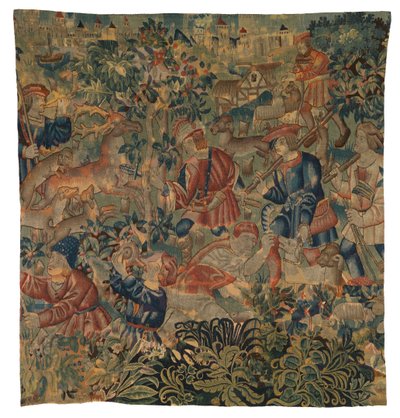 Tapet som viser jaktscener, muligens fra Tournai, ca. 1500 (ull) av Belgian School
