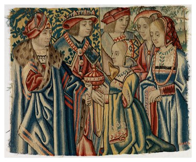 Billedteppefragment som viser ekteskapet til Ludvig XII med Jeanne, datter av Ludvig XI, fra Brussel av Belgian School