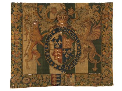 Tapetet med Royal Arms of Edward VI og Arms of le Grys, trolig laget i Enghien, Flandern, Belgia, ca. 1547-53 (ull) av Belgian School