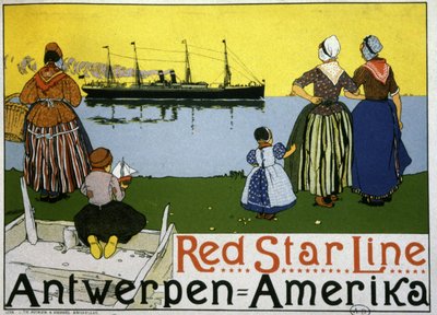 Transatlantisk ruteskip Antwerpen/Amerika. Reklame for Red Star Line, ca. 1900 (trykk). av Belgian School