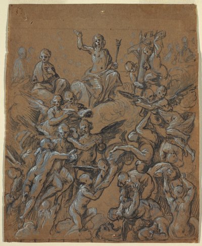 Tegning, Kristus i herlighet med engler, ca. 1630 av Belisario Corenzio