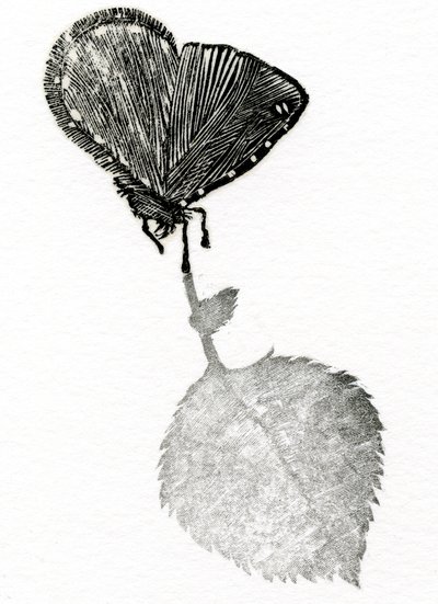 Suspense, 2014 (Tregravering, collage på papir) av Bella Larsson
