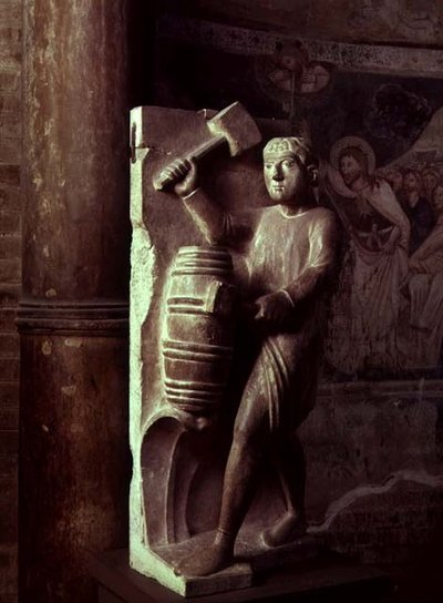 Cooper: August fra en statuary kalender av Labours of the Months, ca. 1200 (stein) av Benedetto Antelami