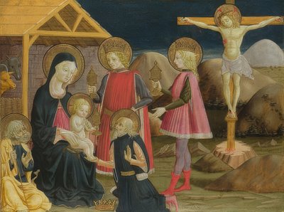 Tilbedelse av magiene og korsfestelsen. Rundt 1465-75 av Benedetto Bonfigli