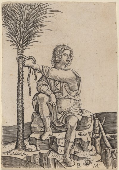 Mann som sitter ved et palmetre av Benedetto Montagna