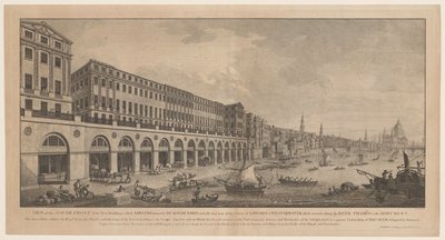 Adelphi fra de Thames til London Utsikt over sørfronten til de nye bygningene kalt Adelphi, tidligere Durham Yard (...) (tittel på objekt) av Benedetto Pastorini