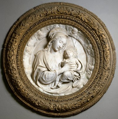Jomfru og barn. Skulptur av Benedetto da Maiano