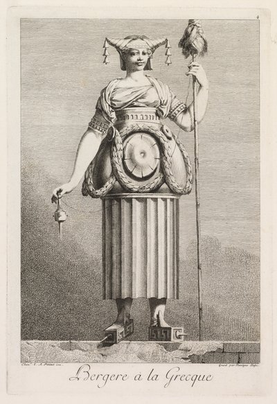 Masquerade à la Grecque: Shepherdess à la Grecque Plate 4, 1771. av Benigno Bossi