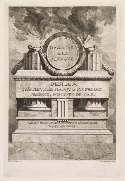 Gresk maskerade: Dedikasjonsside, 1771. av Benigno Bossi