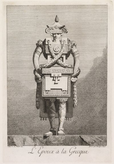 Masquerade à la Grecque: Brudgommen à la Grecque Plate 7, 1771. av Benigno Bossi