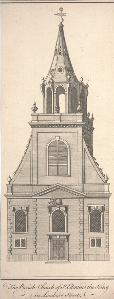 Parish Church of St. Edmund the King i Lombard Street, ca. 1750 (gravering) av Benjamin Cole