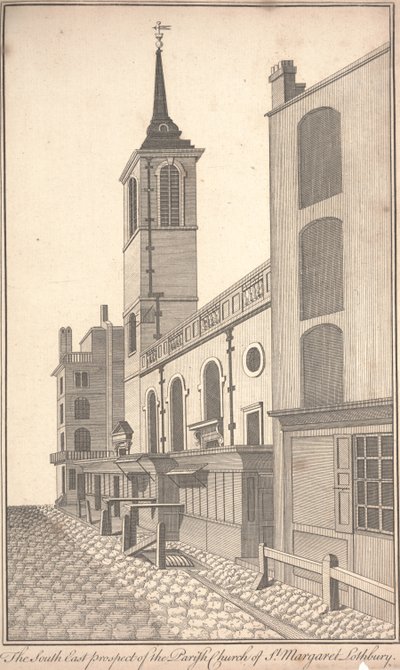 The South East Prospect of the Parish Church of St. Margaret Lothbury, c.1750 (engraving) av Benjamin Cole