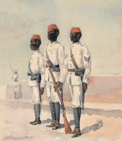 Sersjant og to andre ranger fra den 10. sudanesiske bataljonen, ca. 1889 (akvarell) av Benjamin Donisthorpe Alsop Donne