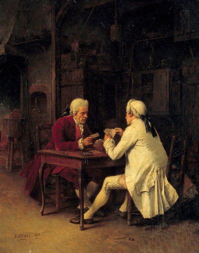 Kortspillere Maleri av Eugene Fichel (1826-1895) 1863 Søn. 0,27x0,22 m av Benjamin Eugene Fichel