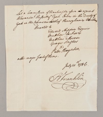 Konkurskommisjonen, 20. juli 1786 (penn og blekk på papir) (se også 2561291-93) av Benjamin Franklin