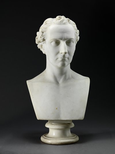 Portrettbyste av kunstnerens bror, billedhuggeren, John Gibson (1790-1866) 1837-38 (Carrara-marmor) av Benjamin Gibson