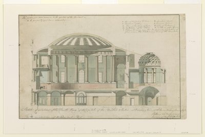 Seksjon av US Capitol South Wing, 1803 (penn og blekk med vask på papir) av Benjamin Henry Latrobe