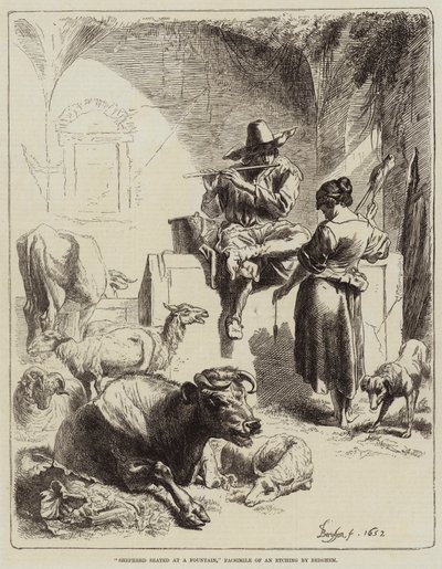 Hyrde som sitter ved en fontene av Benjamin Herring