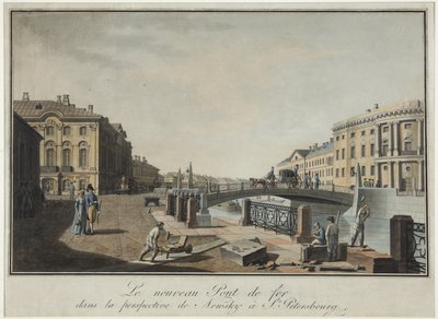 Utsikt over den grønne broen i St. Petersburg - Benjamin Paterssen (1748-1815). Etsning, akvarell, etter 1808. State Museum of the History of Saint Petersburg av Benjamin Patersson