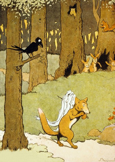 Renard and the Eels, illustrasjon fra 'Le Roman de Renard' av Benjamin Rabier