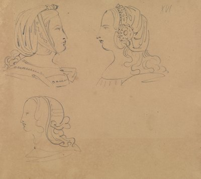 Portrettstudier av kvinner i forskjellige hodeplagg av Benjamin Robert Haydon