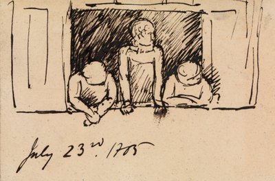 Studie av tre figurer, lener seg på en vinduskarm av Benjamin Robert Haydon