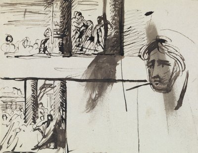 Studie av en gruppe figurer og en studie av en manns hode av Benjamin Robert Haydon