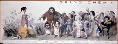 Le grand chemin de la postity: representasjon av tragedie og komedie - Litografi av Benjamin Roubaud, Maison de Balzac, Paris av Benjamin Roubaud